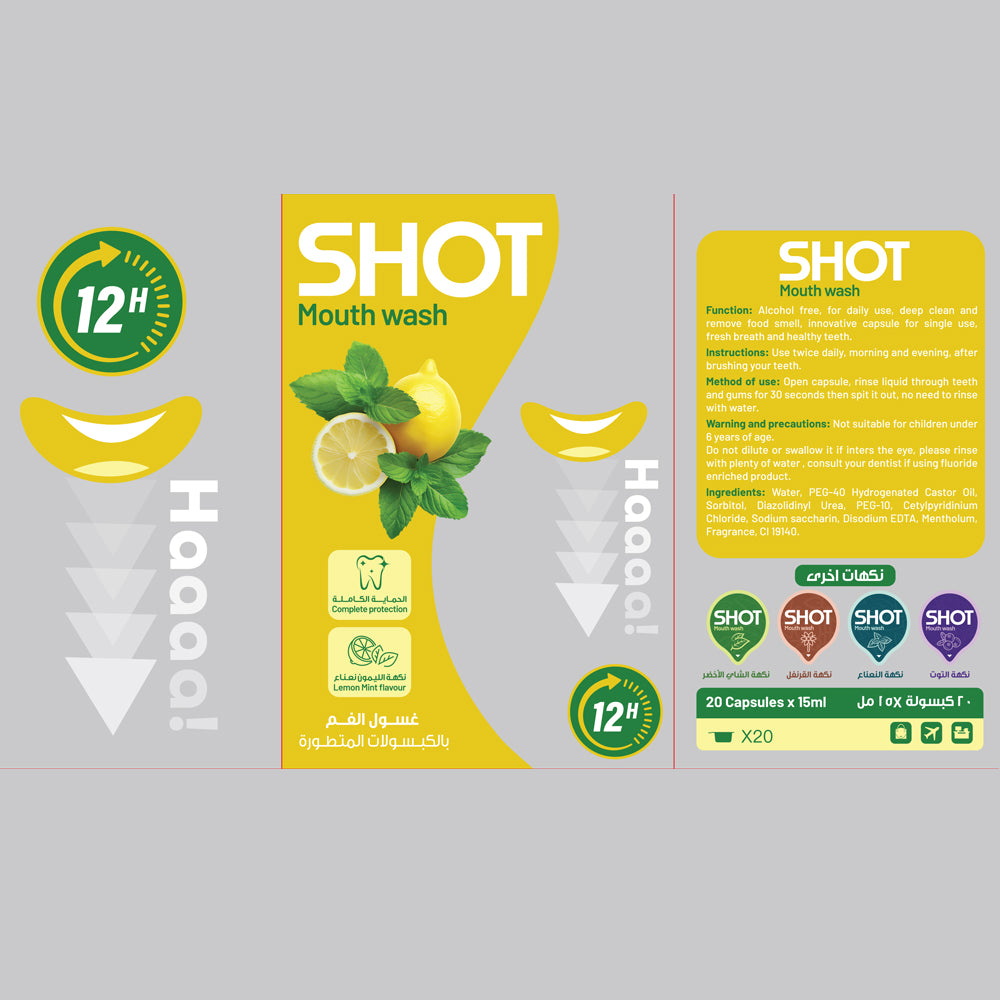 SHOT Mouth Wash Capsules with Lemon and Mint Flavor - 20 Capsules