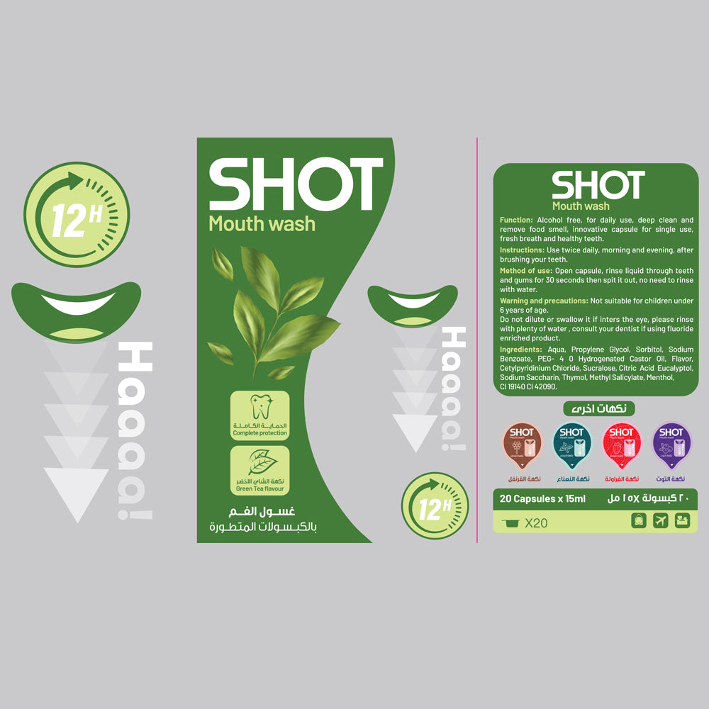 SHOT Mouth Wash Capsules Green Tea Flavour – 20 Capsules 15 ml