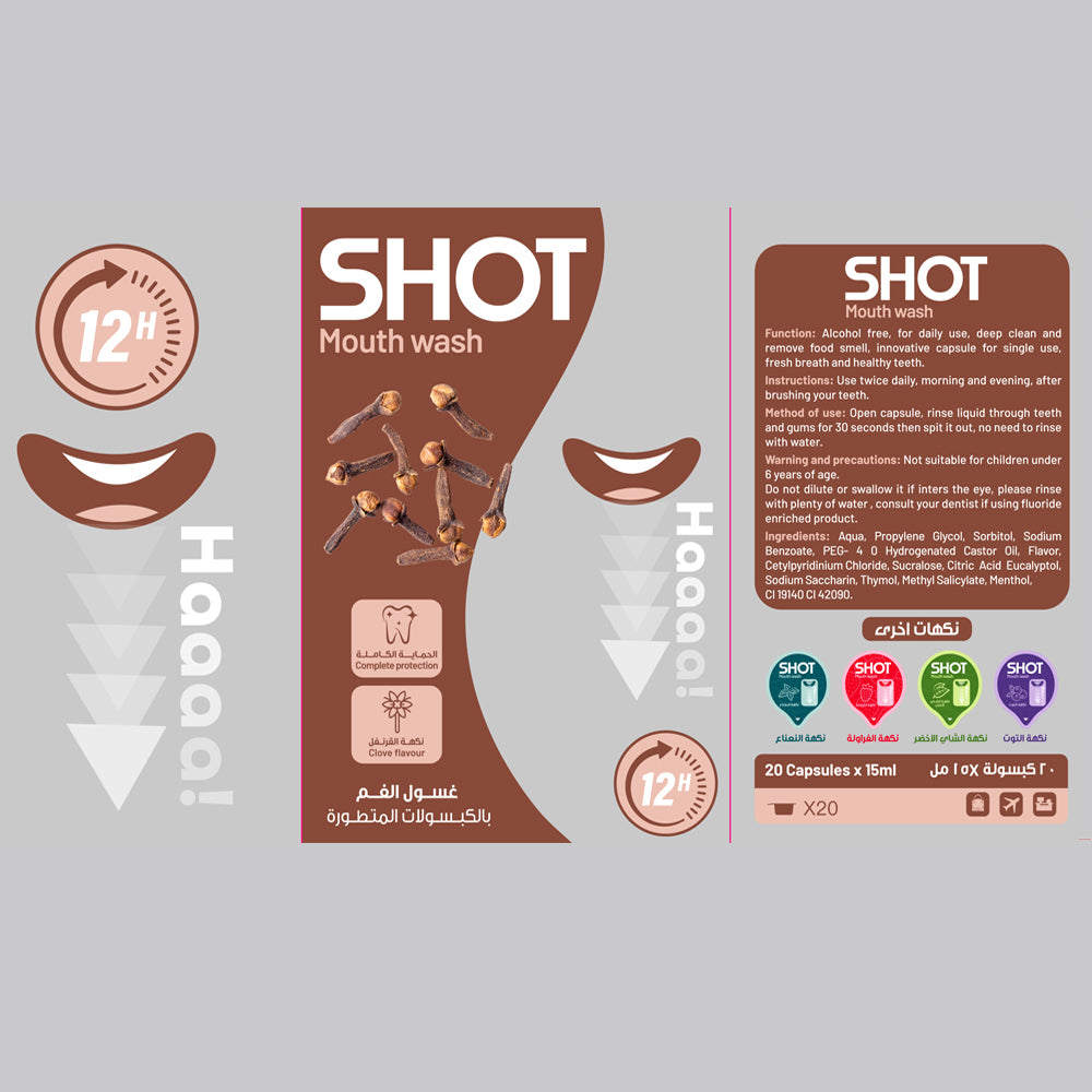 SHOT Mouth Wash Capsules with Clove Flavor – 20 Capsules, 15 ml Each